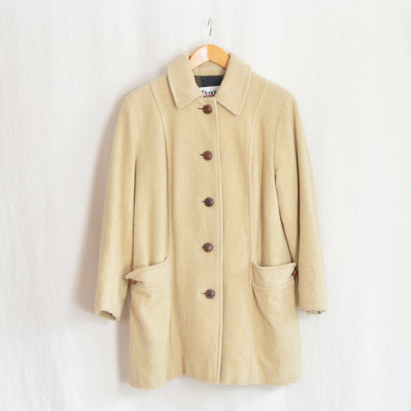 warm yellow beige button down vintage pure wool penguin peacoat