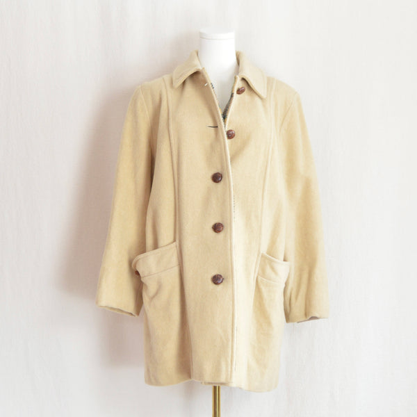 warm yellow beige button down vintage pure wool penguin peacoat