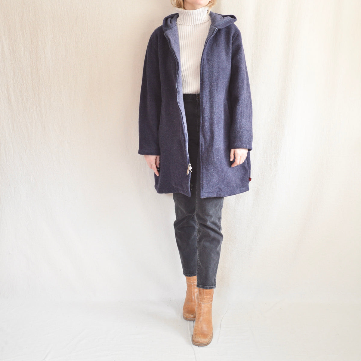 navy blue long zipped vintage woolrich wool coat – shop state and