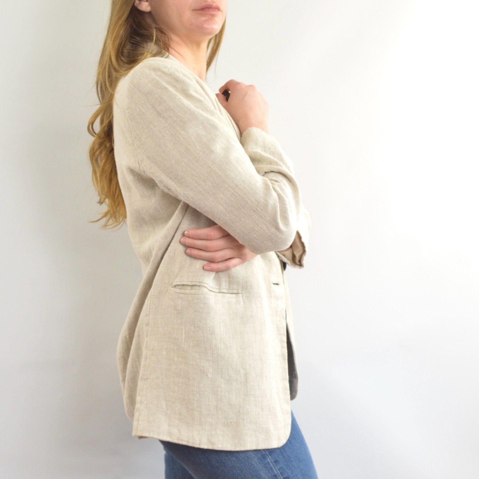 vintage oatmeal beige 100% linen blazer