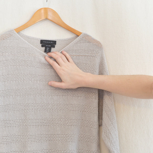 sheer gray linen boat neck sweater