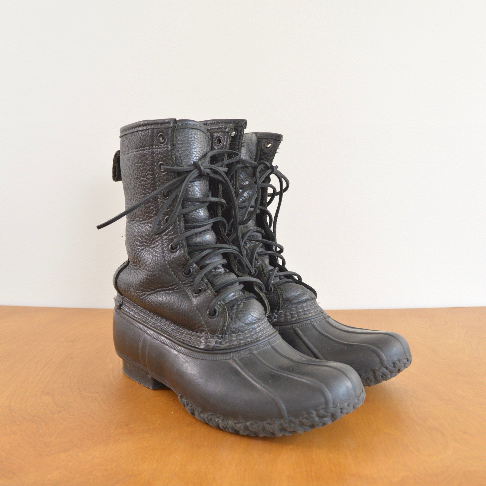 rare size 7 black on black on black vintage ll bean shearling lined bean boots