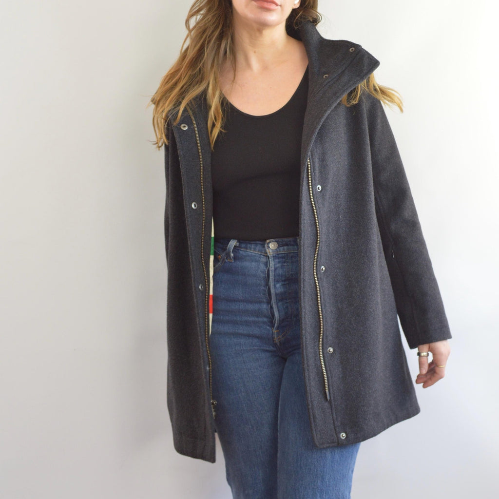 dark charcoal gray vintage pendleton zip up overcoat
