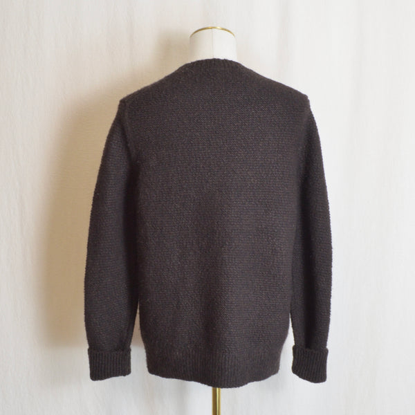 dark brown thick textured cotton and wool blend crew neck