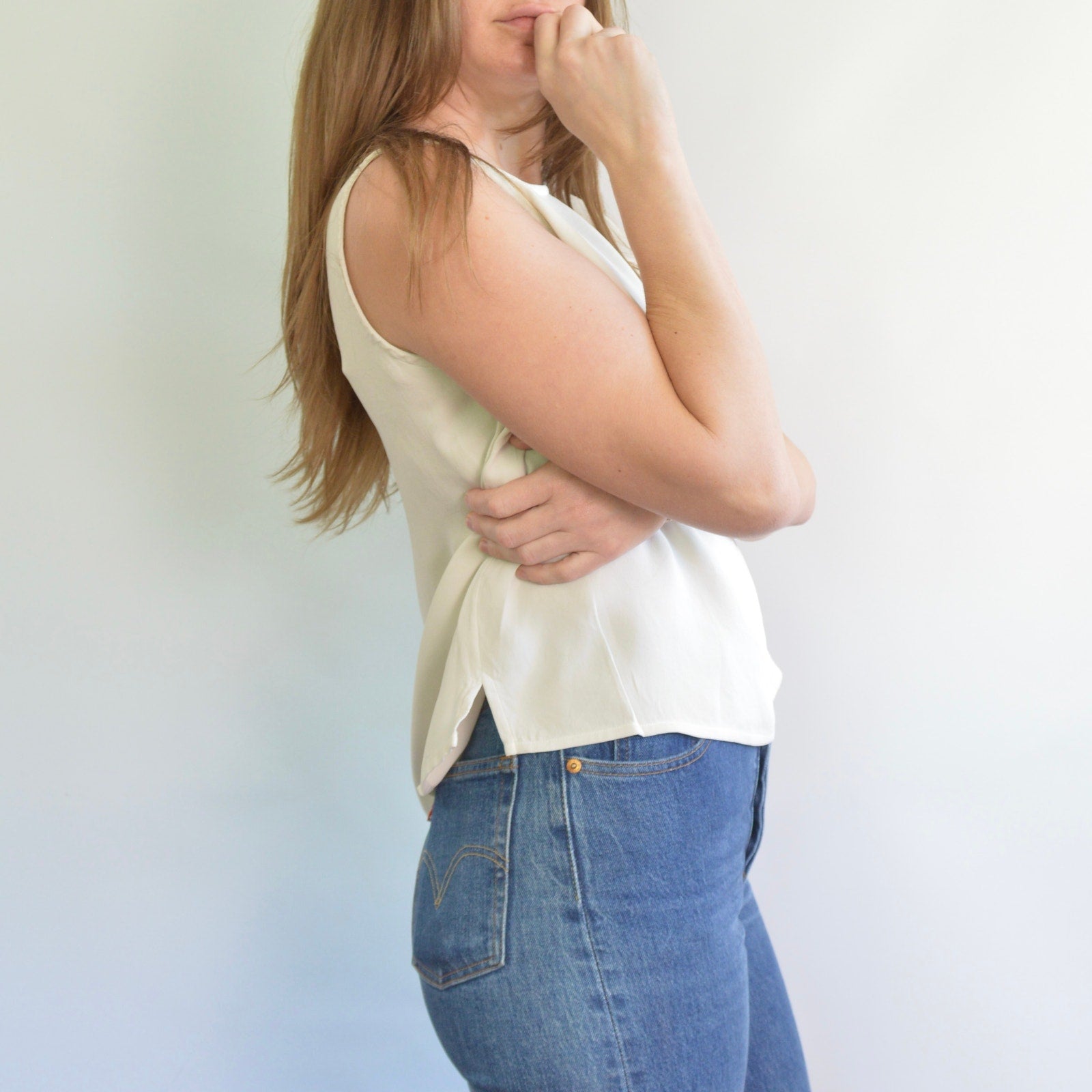 nice and thick slightly cropped ivory silk tank