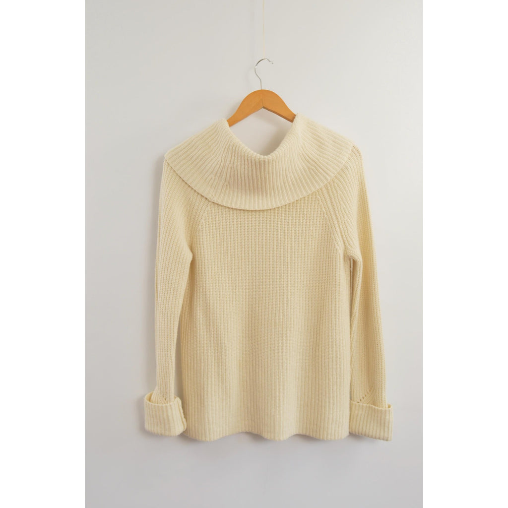oversized cowl neck crochet ivory sweater