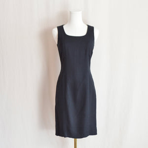 fully lined black 90’s linen blend sheath dress