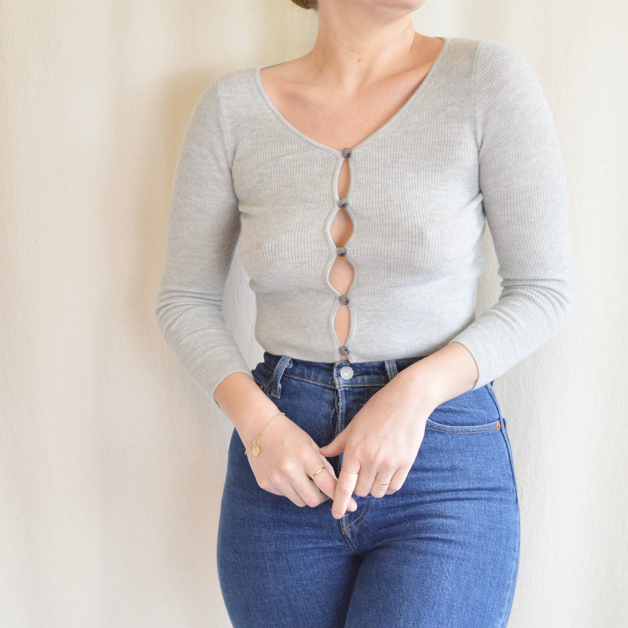 cropped heather gray cashmere cardigan