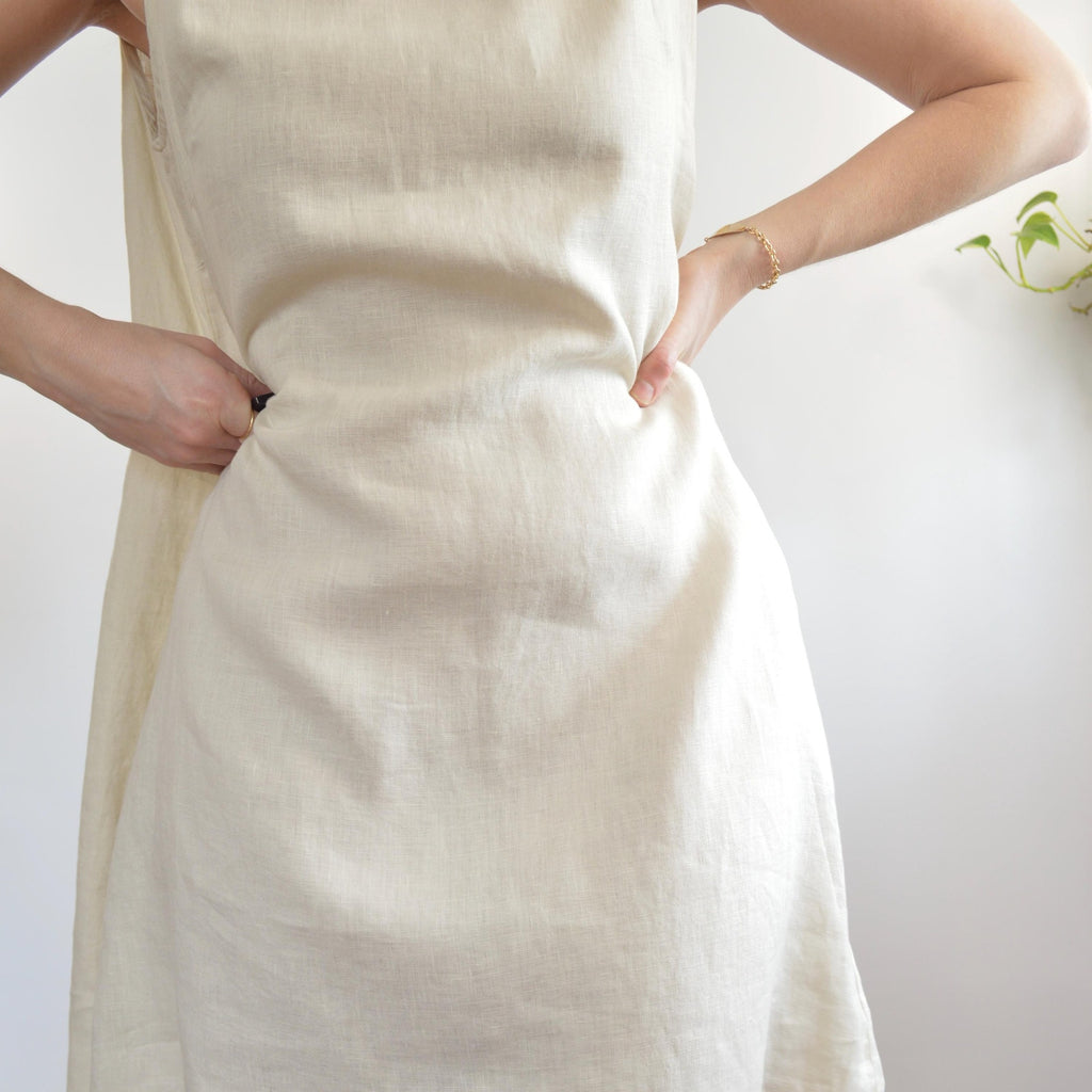 light beige linen tent tank dress with pockets