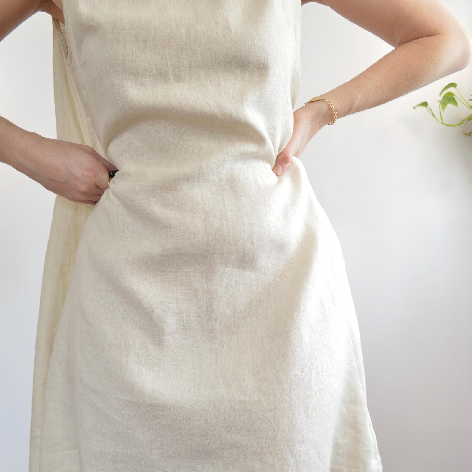 light beige linen tent tank dress with pockets