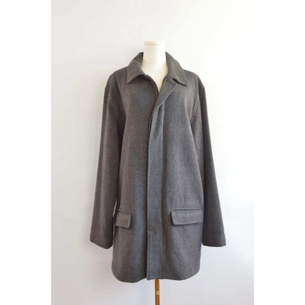 charcoal gray wool and cashmere blend mid length winter coat