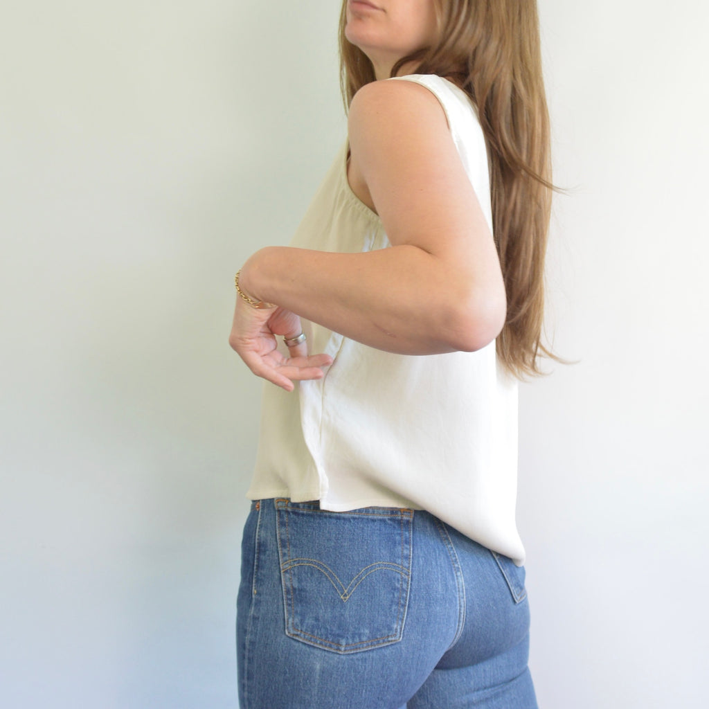nice and thick slightly cropped ivory silk tank