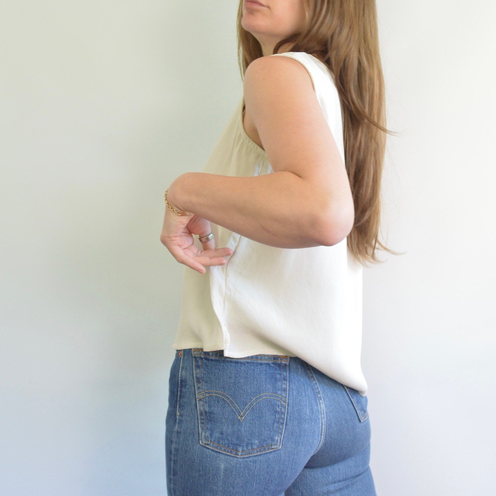 nice and thick slightly cropped ivory silk tank