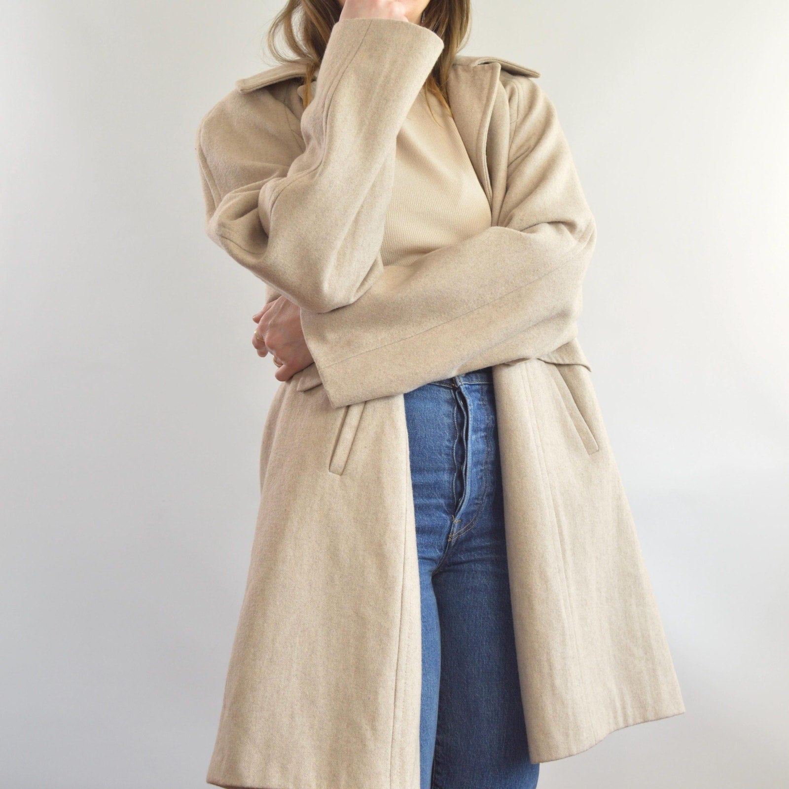 perfect mid length light beige vintage london fog wool overcoat