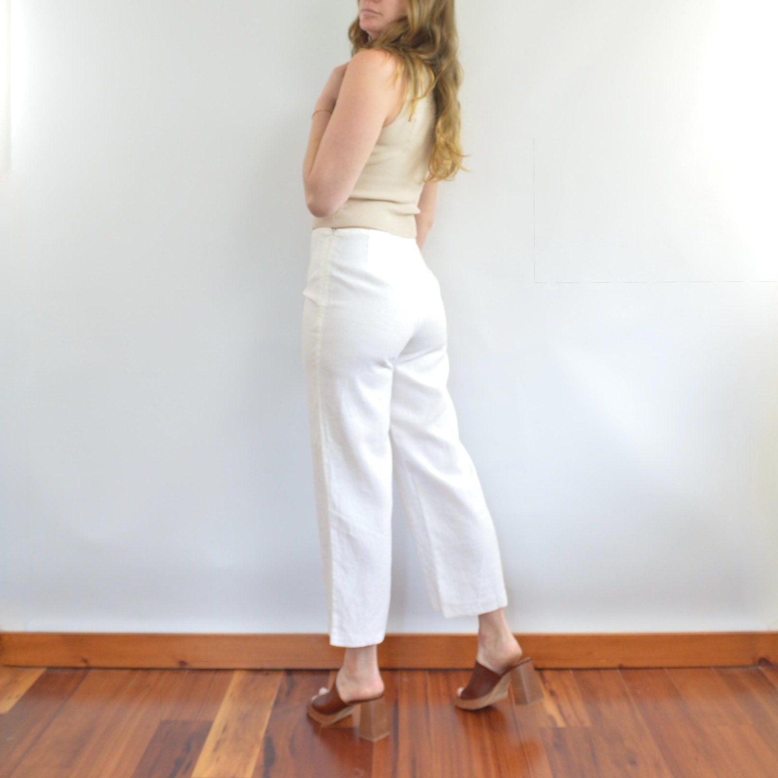 fully lined white irish linen cropped embroidered pants