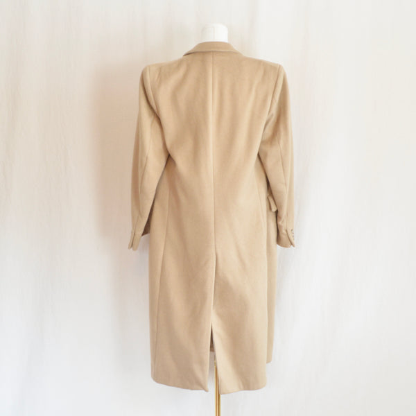 lux camel tan long wool/cashmere blend overcoat