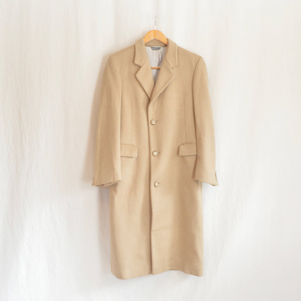 lux camel tan long wool/cashmere blend overcoat