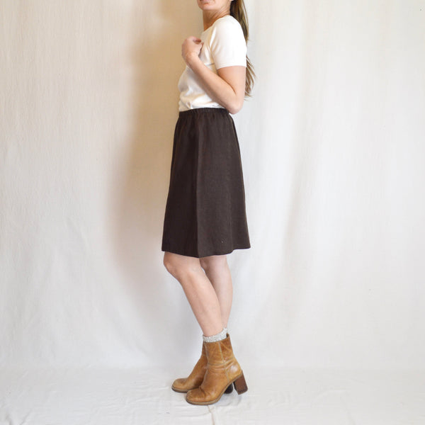 28-26” dark brown flax linen knee length skirt