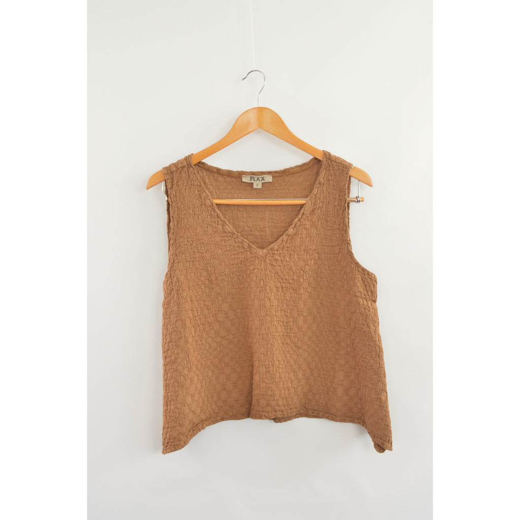 brown textured linen flax tank