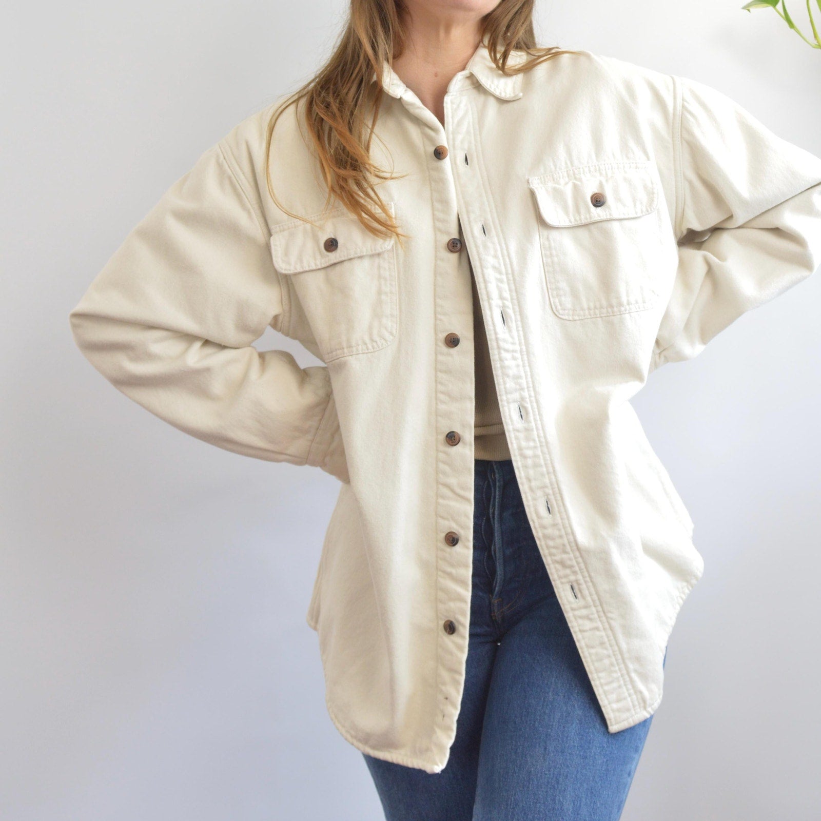 fleece lined cream cotton chore coat