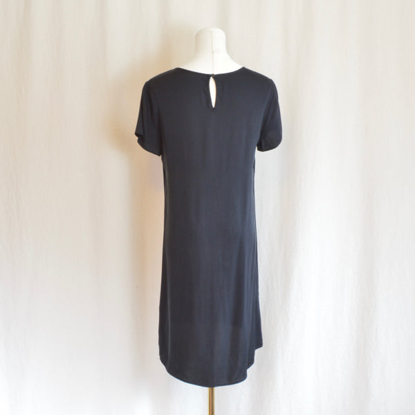 simple silk black mini tee shirt dress