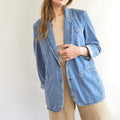 100% cotton vintage mid wash denim blazer jacket