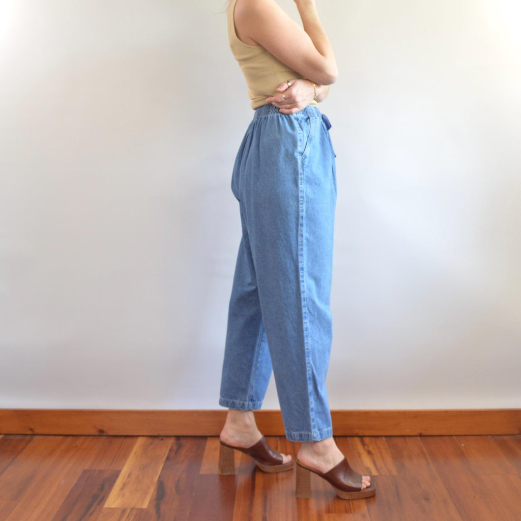 31 x 26 medium to light wash straight leg drawstring vintage cabin creek easy jeans