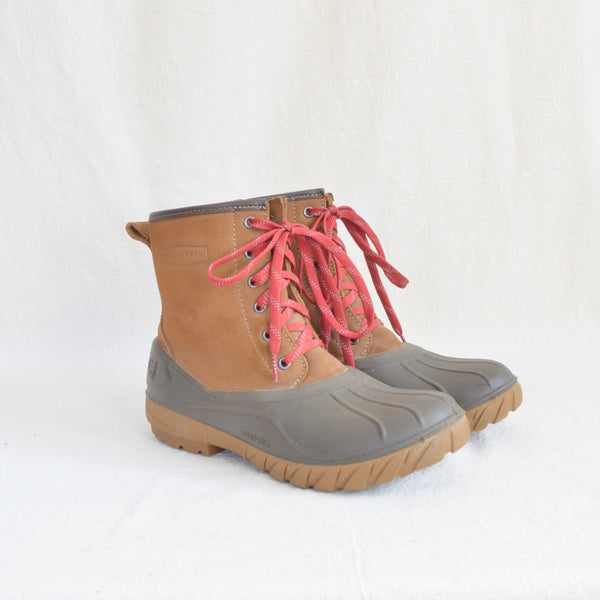 vintage tan leather shearling lined duck boots