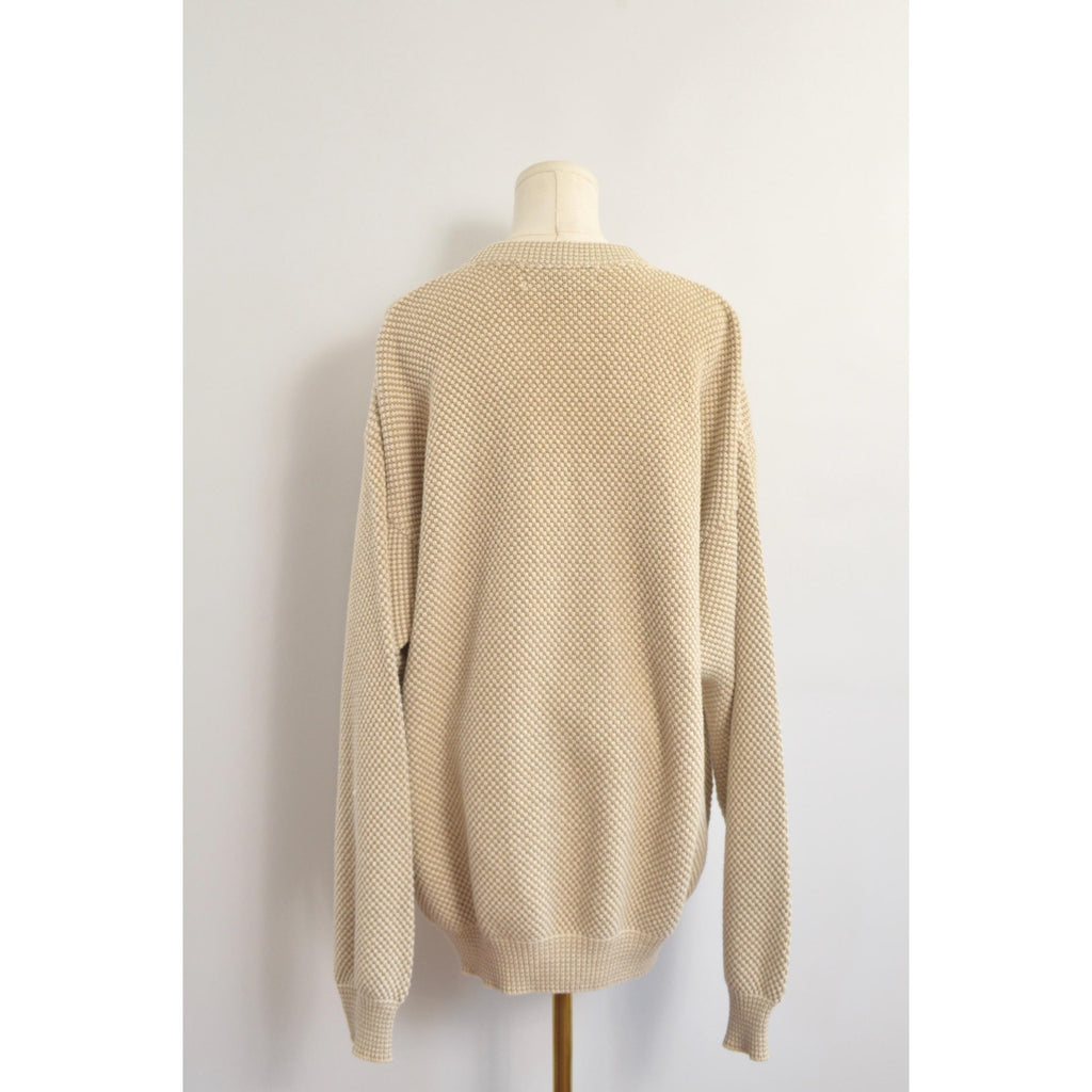 classic susquehanna trail beige and cream bubble knit quarter button cotton sweater
