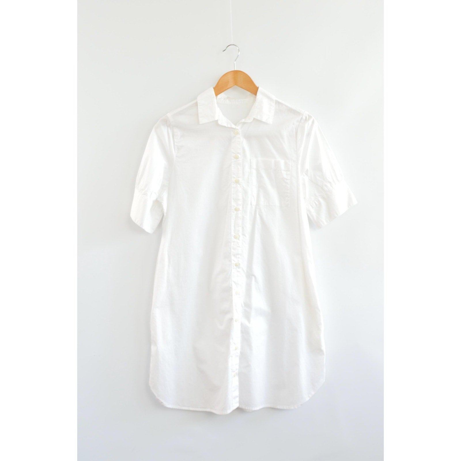 white cotton mini shirt dress