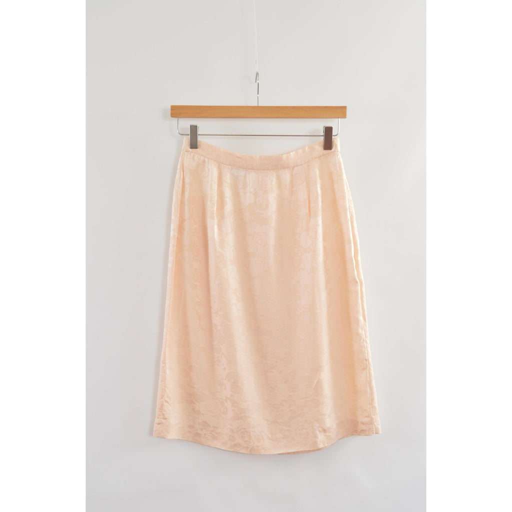 light pink floral embossed 100% silk vintage knee length skirt