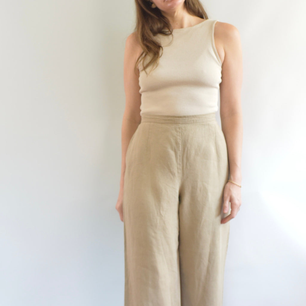 fully lined wide leg tan linen pants