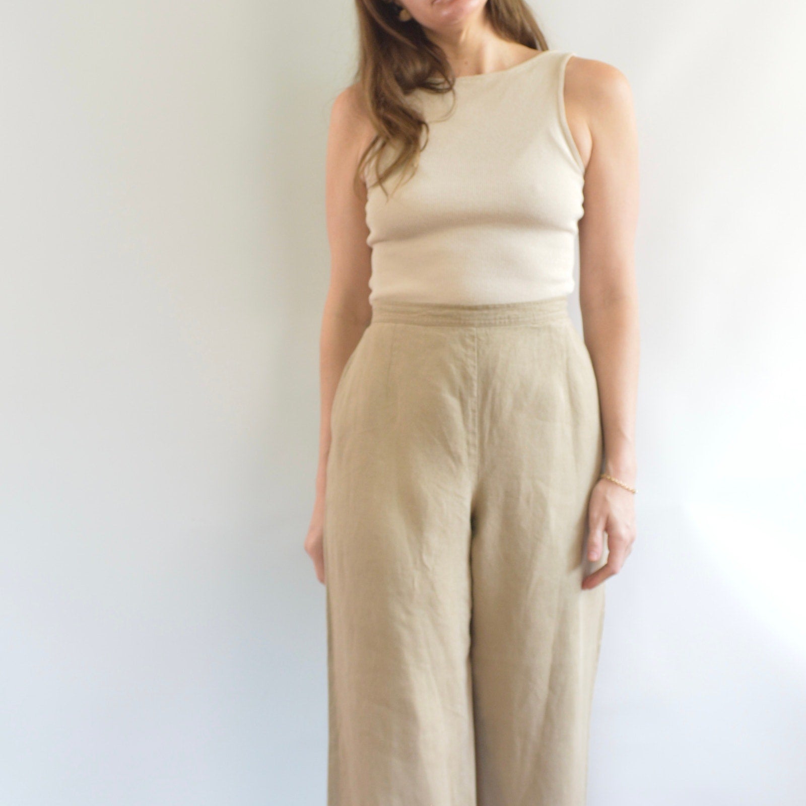 fully lined wide leg tan linen pants