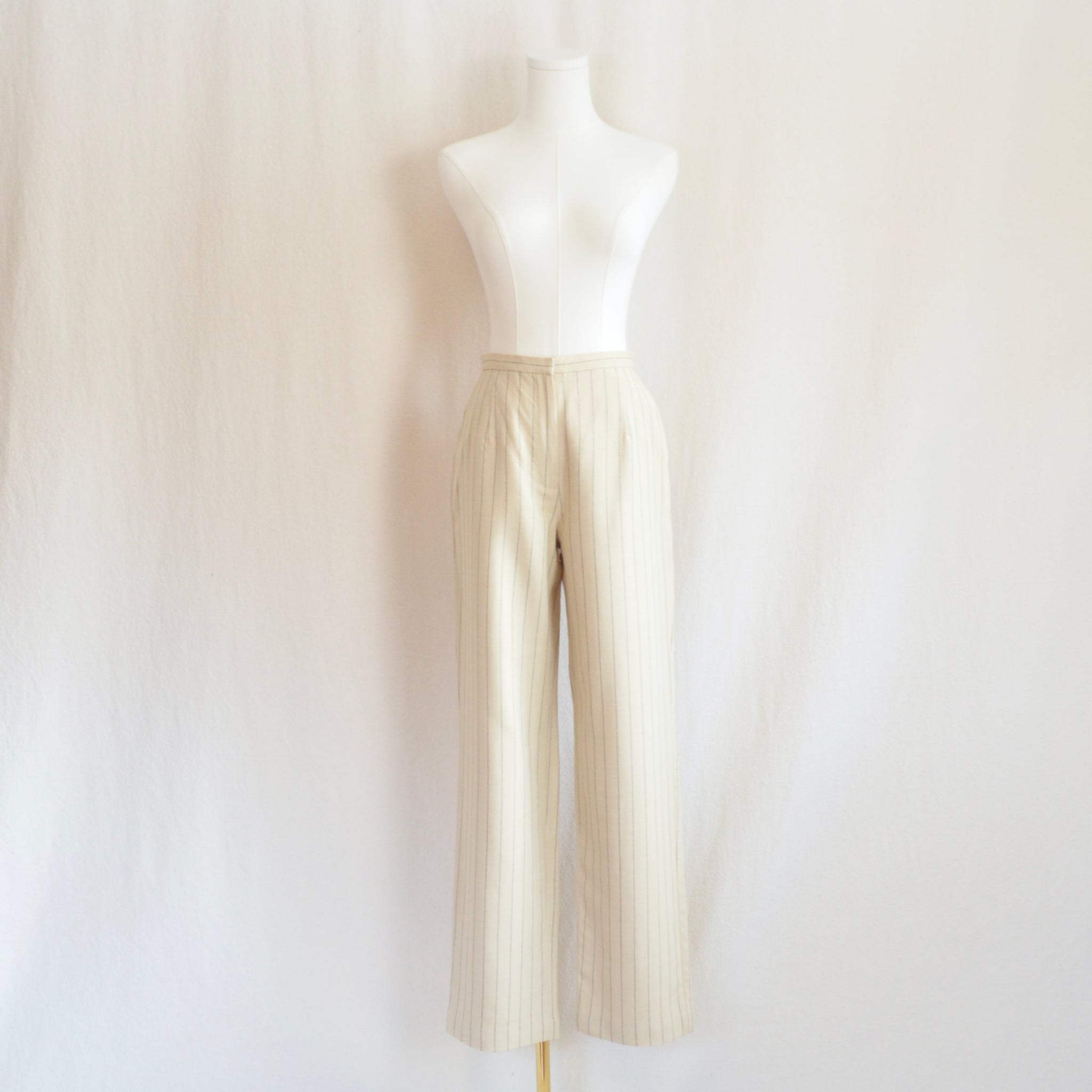 27 x 30  high waisted straight leg wool blend beige striped pants