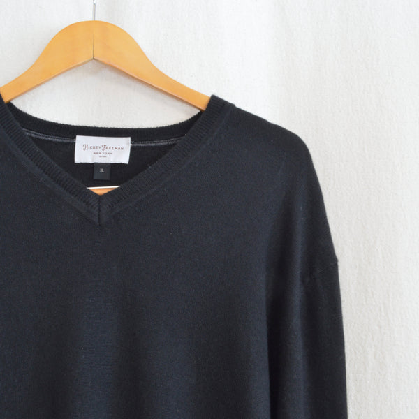 simple black 100% cashmere v-neck sweater