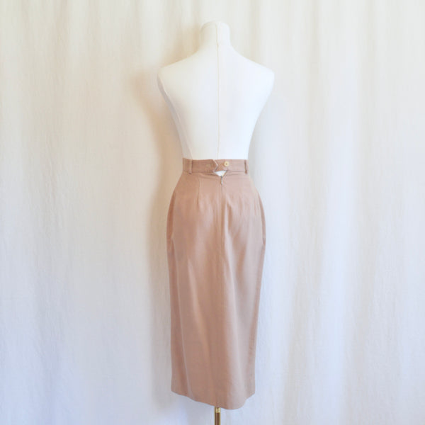 high waisted camel tan wool skirt with off center front slit extra small