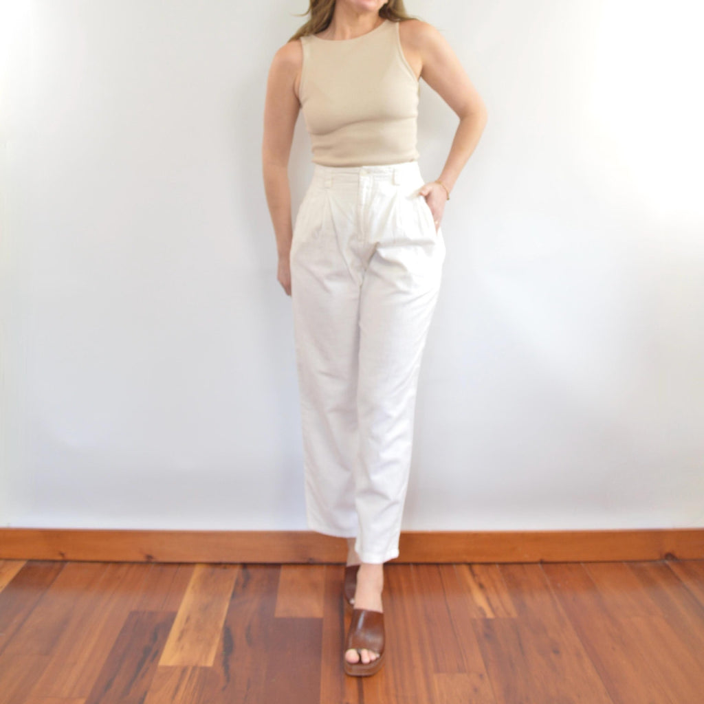 vintage white liz sport linen and cotton straight leg pants