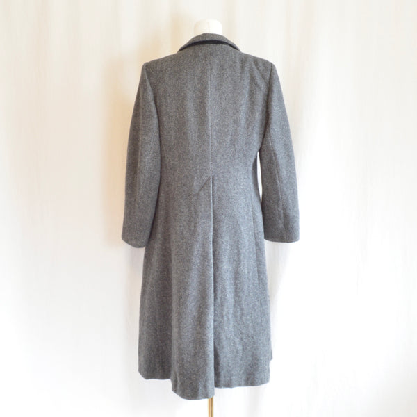 long charcoal gray herringbone pure wool overcoat