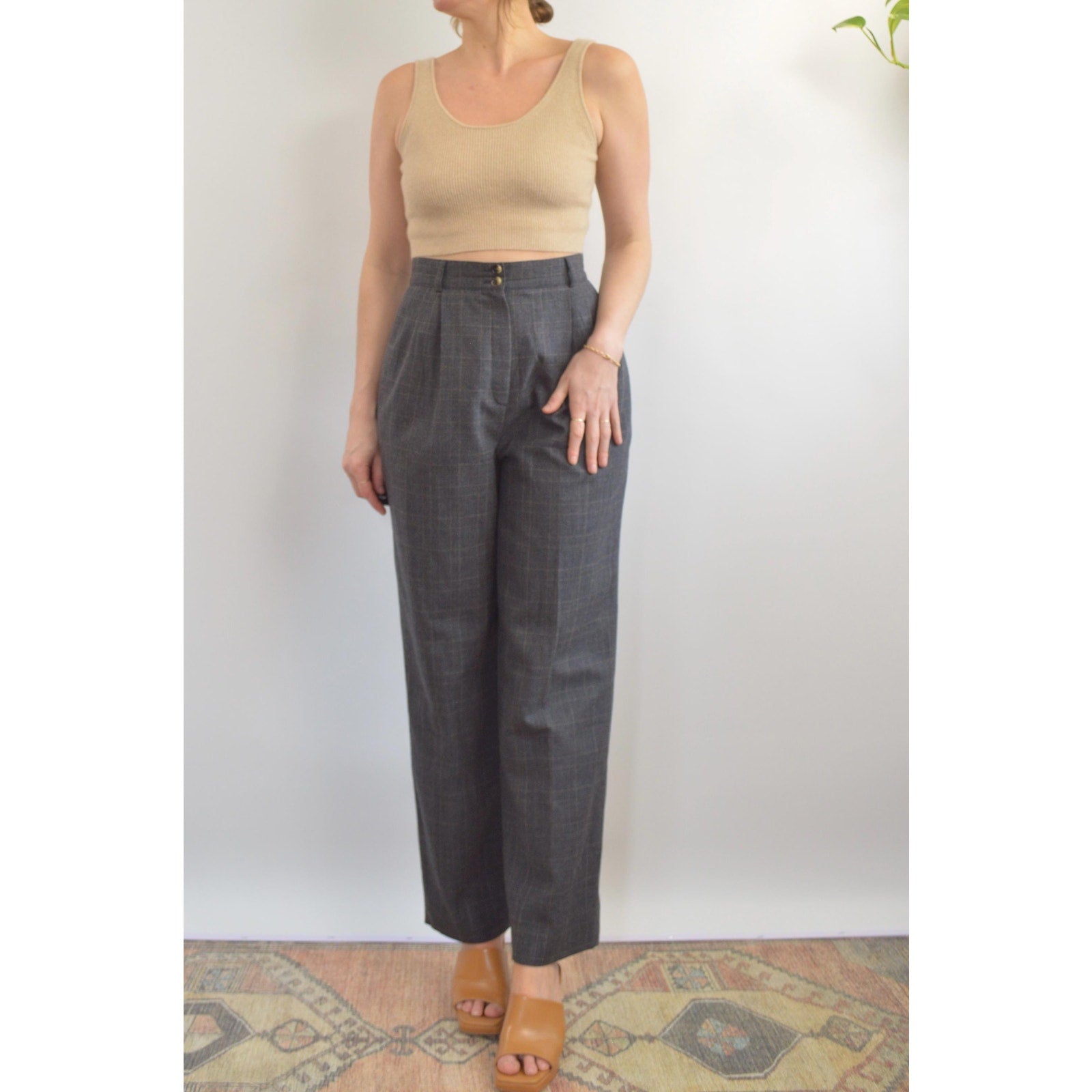 dark gray pure wool vintage andrea vicarro straight leg high waisted pants