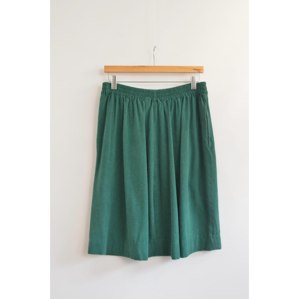 pure silk green elastic waist midi skirt with pockets
