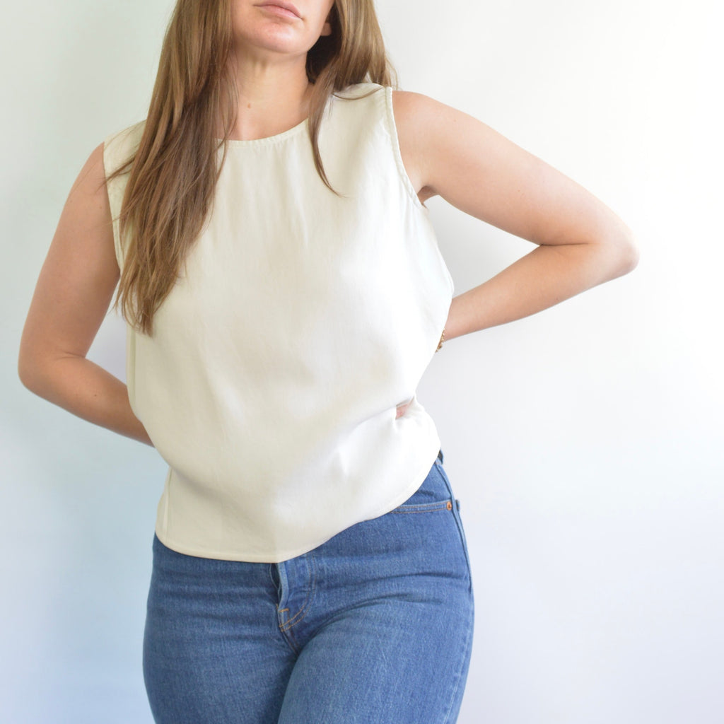 nice and thick slightly cropped ivory silk tank
