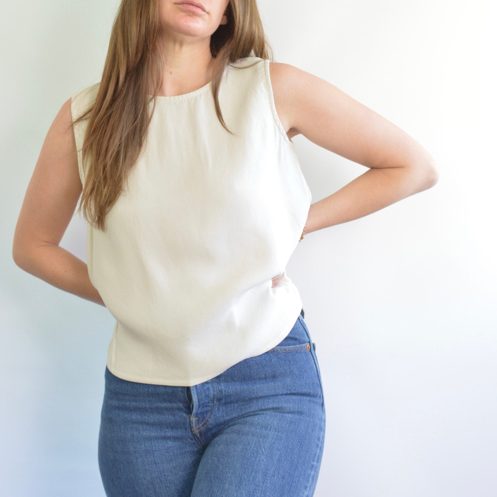 nice and thick slightly cropped ivory silk tank