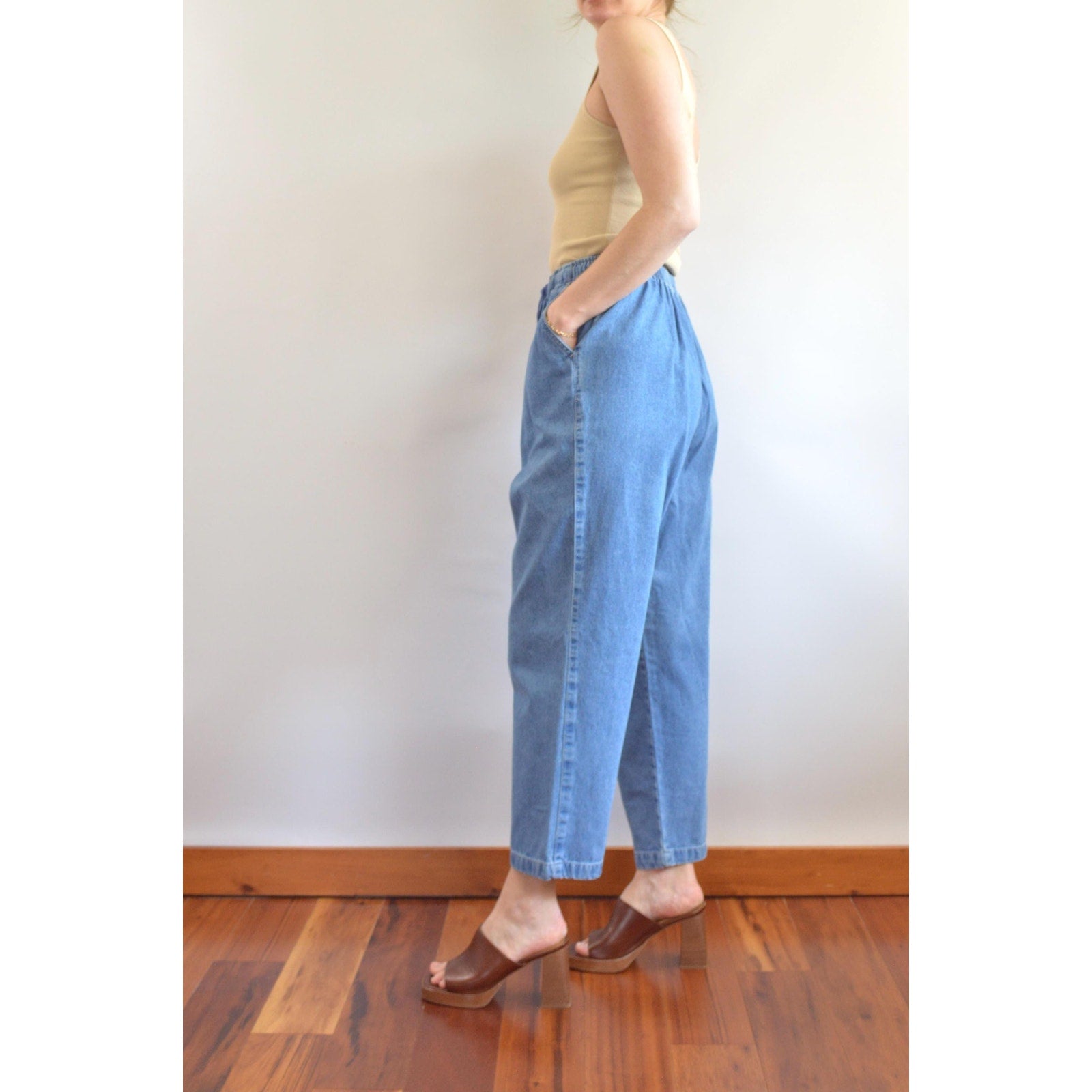 31 x 26 medium to light wash straight leg drawstring vintage cabin creek easy jeans