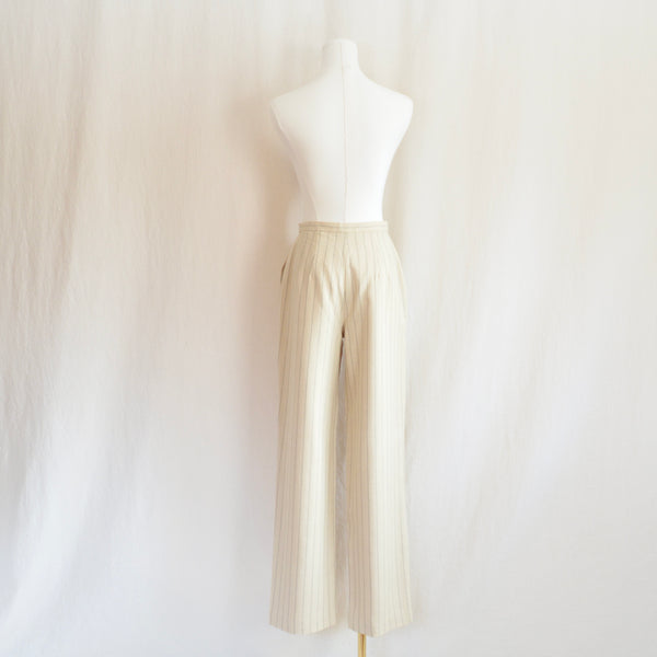 27 x 30  high waisted straight leg wool blend beige striped pants