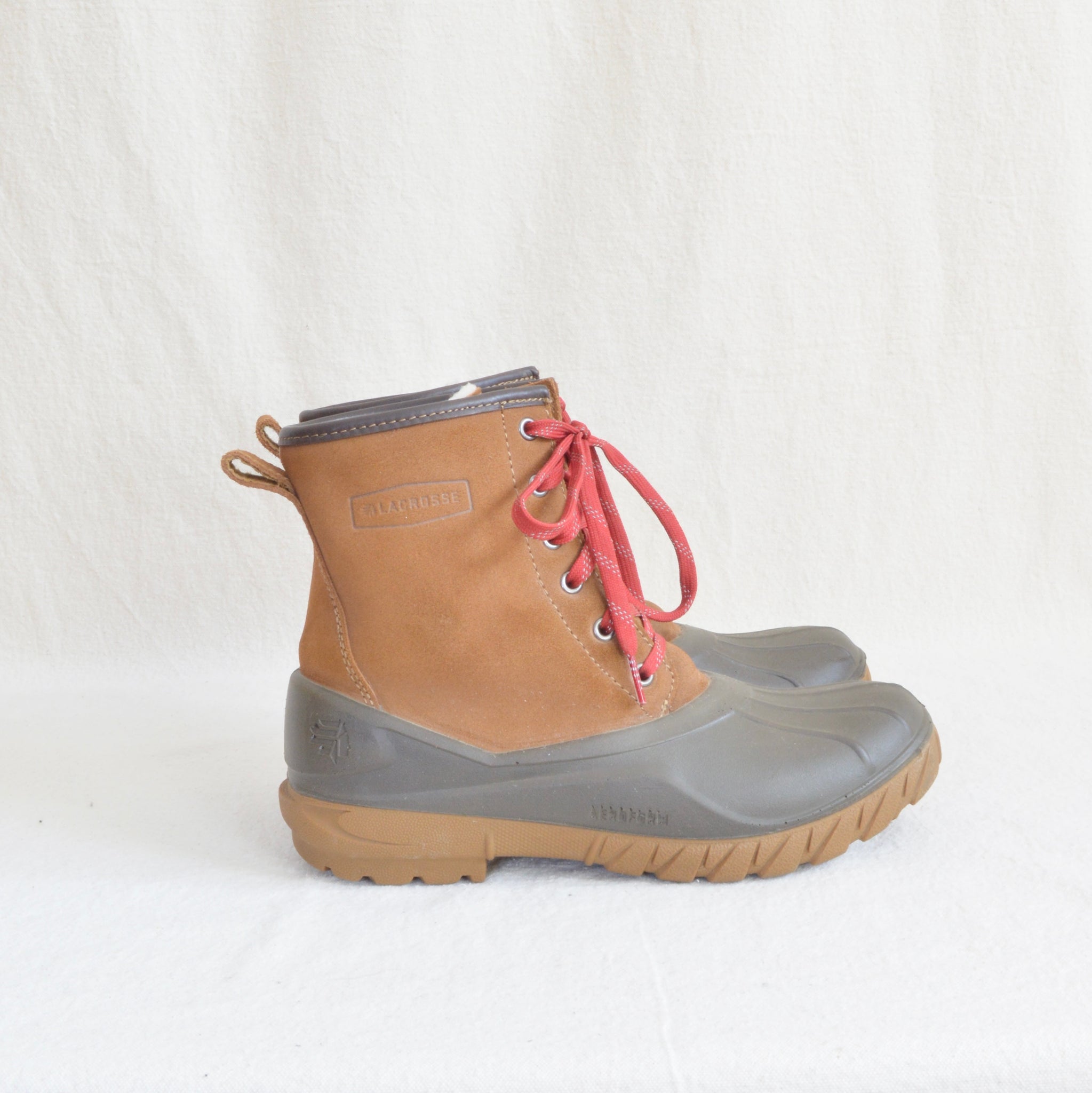 vintage tan leather shearling lined duck boots