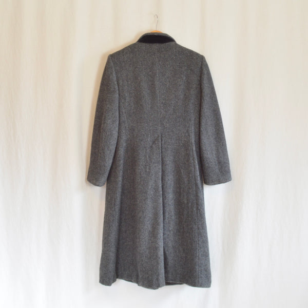 long charcoal gray herringbone pure wool overcoat
