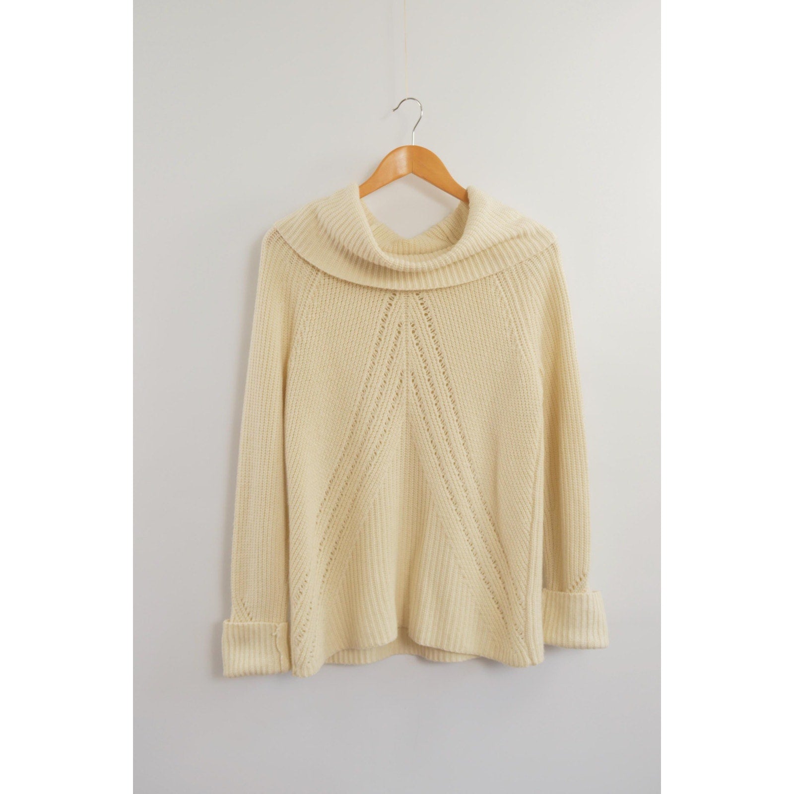 oversized cowl neck crochet ivory sweater
