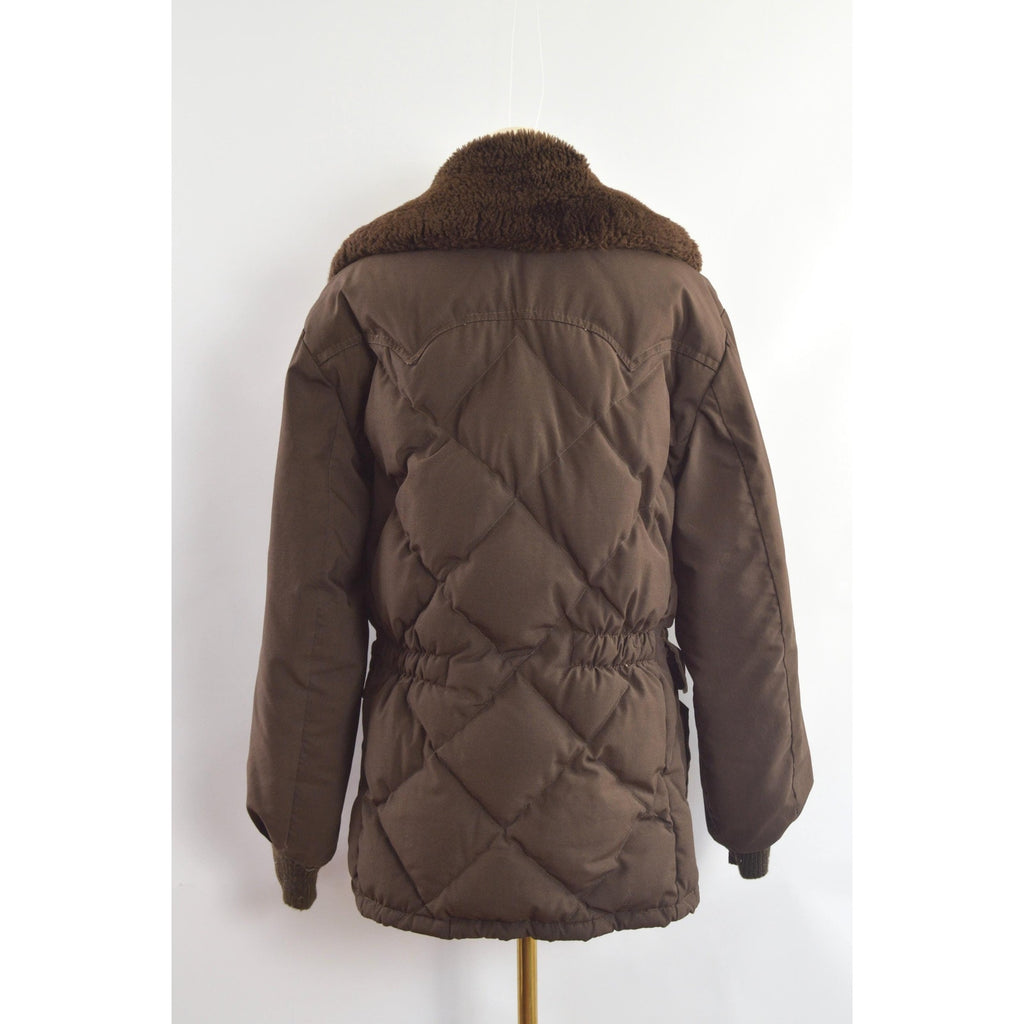 super cool park ranger meets cowboy brown puffer coat with fluffy collar