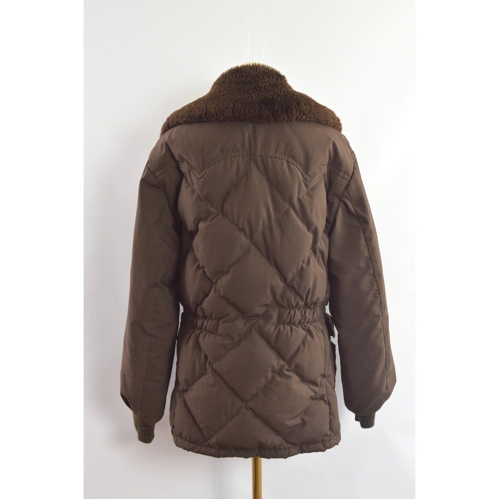 super cool park ranger meets cowboy brown puffer coat with fluffy collar