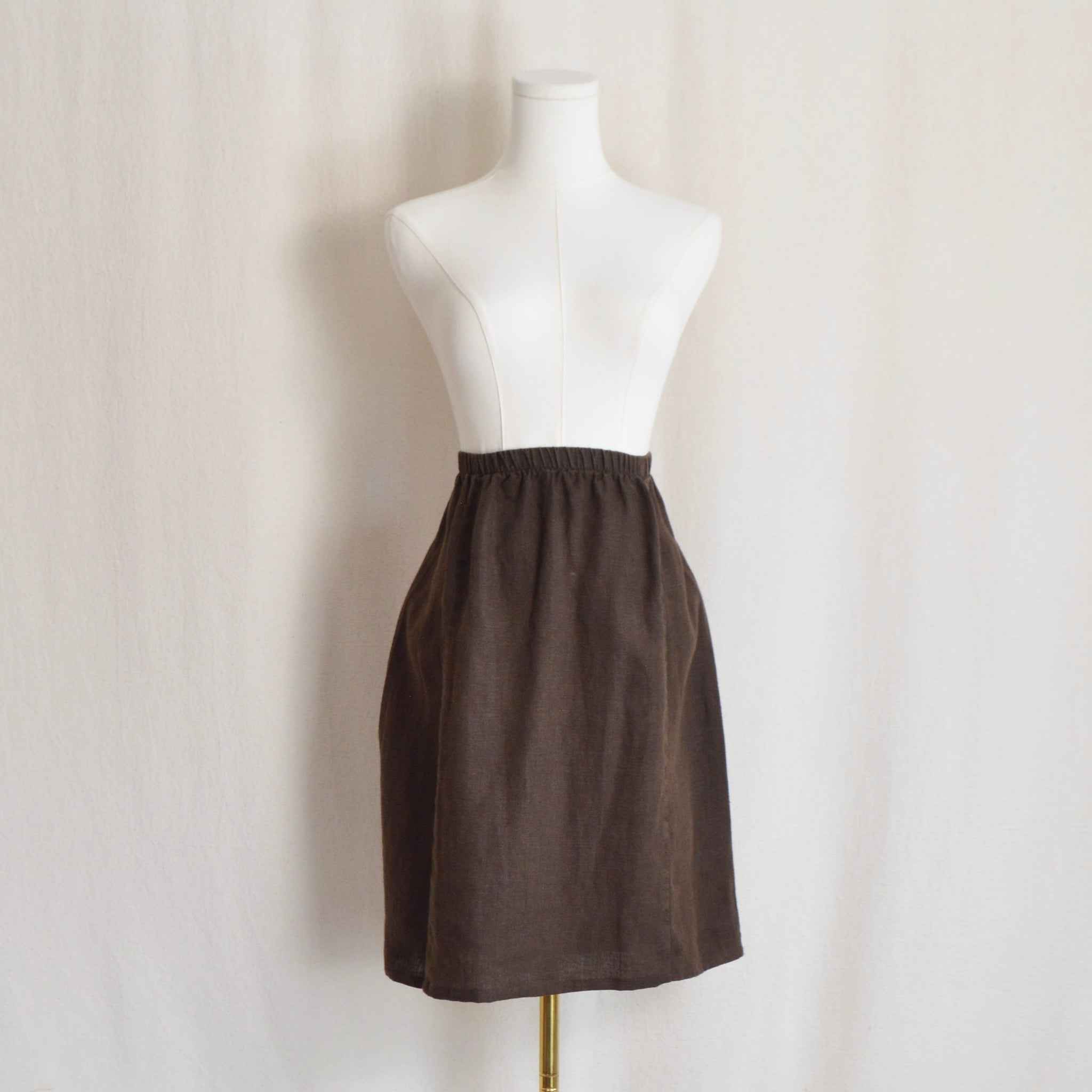 dark brown flax linen knee length skirt size small